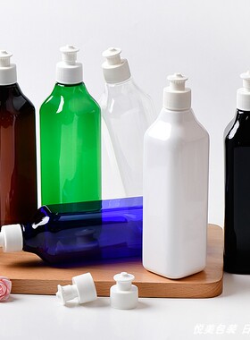 300ml长颈方瓶24口径手拉盖瓶PET塑料瓶拔拉盖伸缩瓶乳液瓶厂家供