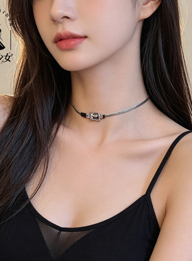 性感银色皮带扣choker锁骨链女款