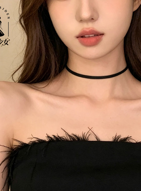黑色简约细皮绳choker锁骨链