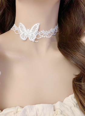 极简choker甜妹颈链 立体蝴蝶+精致蕾丝 项圈项链 适配各种小裙子