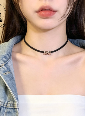 黑色蝴蝶结choker锁骨链女