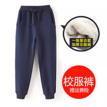 Boy Sports Pants Children School Pants Girl Grey Straight Barrel Plus Suede Dark Blue School Hide Cyan Pants Elementary School Students