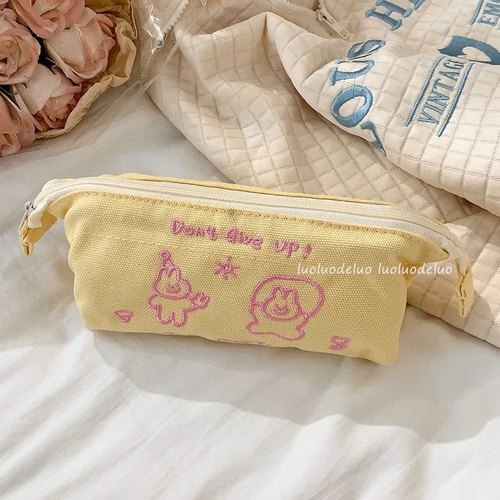 刺绣ins风可爱兔子笔袋马卡龙大容量女学生高颜值文具袋2024新款 - 图2