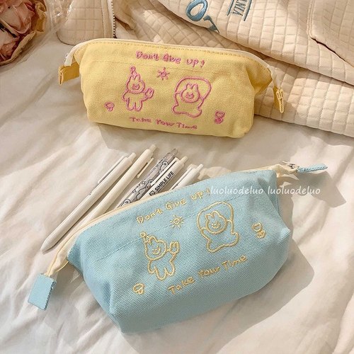 刺绣ins风可爱兔子笔袋马卡龙大容量女学生高颜值文具袋2024新款 - 图0