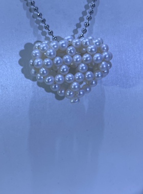 天然淡水珍珠baby珠编织胖胖镂空立体爱心吊坠项链毛衣链可爱礼物