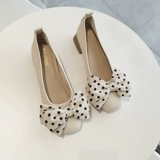 Нежный сказочный ветер, толстый каблук, квадратная одиночная обувь, женский средний каблук большой лук, бабушка мягкая кожа мягкое дно, мягкое дно, ботинки с высоким уровнем