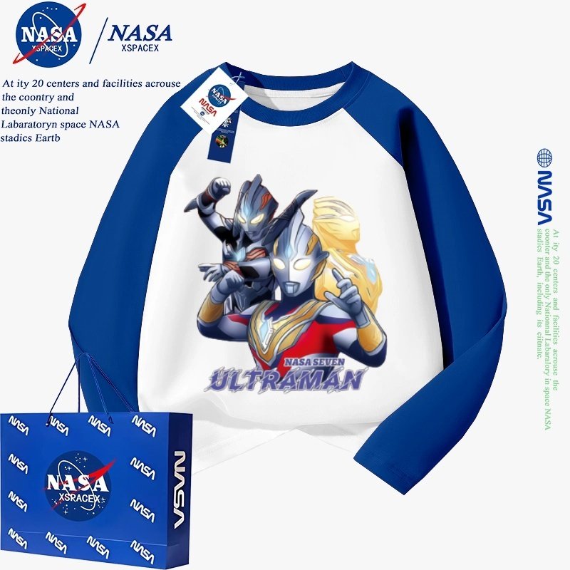 NASA联名奥特曼男童长袖纯棉T恤春秋款2026新款上衣卡通动漫,淘宝优惠券,粉丝福利购,淘宝优惠卷