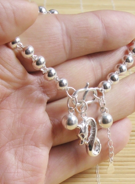 圆珠纯银999女足银手链十二生肖