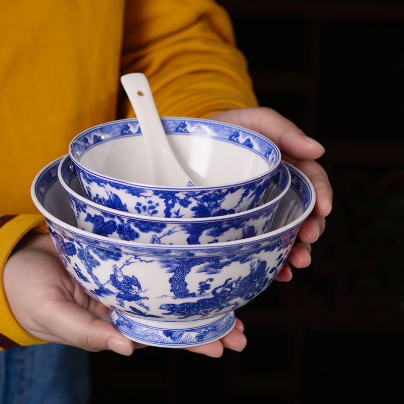景德镇青花陶瓷餐具套装组合鬼谷子家用单个吃饭小碗面碗菜盘菜碟