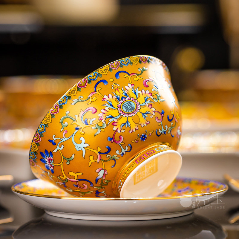 景德镇中式家用碗碟碗盘宫廷珐琅彩拼盘套装组合骨瓷餐具乔迁送礼,淘宝优惠券,粉丝福利购,淘宝优惠卷