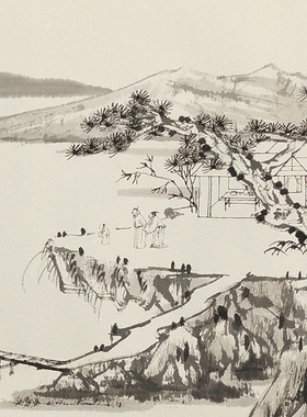 十兰名家手绘水墨溪山长卷国画