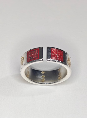 999纯银24K金原创设计道系·五路财神戒指纯手工复古风男女款戒指