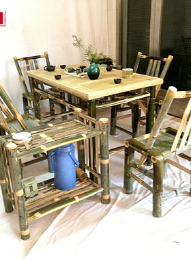 竹桌子茶桌手工茶几楠竹竹制品复古休闲传统小方桌农家乐茶馆椅子