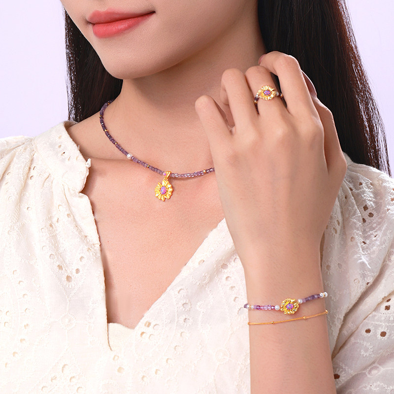 周大生DC梦幻睡莲项链纯银复古高级感小众欧泊紫水晶链送生日礼物