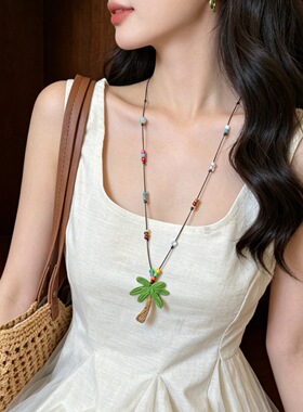 海边度假~椰子树串珠项链女颈链ins叠戴小众设计感锁骨链百搭配饰