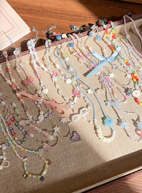 韩版气质百搭甜美琉璃石头树脂串珠项链手工链潮流时尚短款女颈链