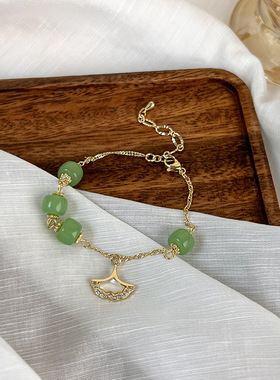 银杏叶贝壳石头手链ins小众设计送闺蜜礼物仙女复古风2022年新款