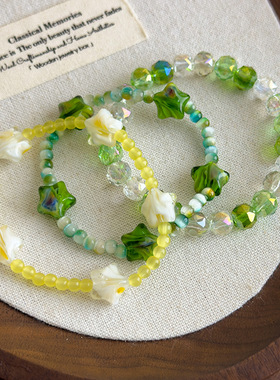 夏日多巴胺绿色串珠星星手链