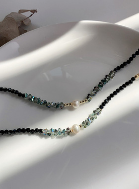 黑色小众设计感淡水珍珠韩国同款