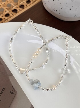 复古银色金属三角铁串珠手链碎银子颜色文艺爱心ins风小众手饰女