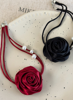 高级感玫瑰花项链山茶花朵锁骨颈链choker脖子饰品新款网红项圈女