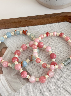 个性手作少女心新中式手链女寿山石ins设计粉色小众串珠闺蜜礼物