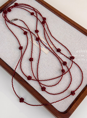 时尚秋冬红玫瑰长款项链