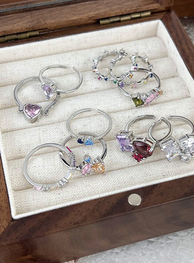 2023年新款彩色锆石百搭戒指女ins小众设计食指戒简约网红指环