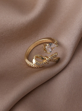 轻奢精致满钻蝴蝶结戒指女小众时尚设计感个性ins潮食指网红指环