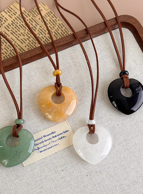 天然石爱心吊坠长款项链