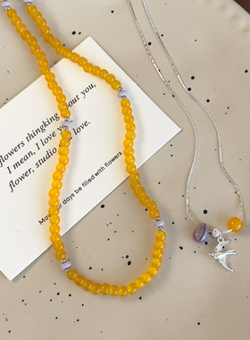 新中水清冷感清新黄色玻璃珠项链