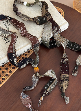 复古腰果花布艺丝巾项链