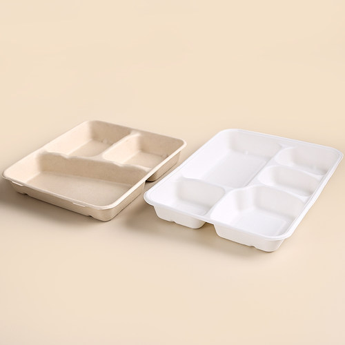 一次性纸浆餐具环保可降解多格餐盒套餐打包盒外卖分隔食盒便当盒 - 图2