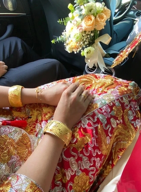 新款镀金手镯仿金镯子结婚龙凤手镯新娘结婚金饰品婚嫁三金饰品