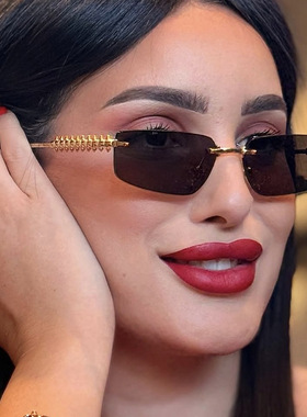 欧美方形太阳镜金属无框太阳眼镜