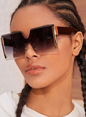 连体片太阳镜无框防晒欧美风方形