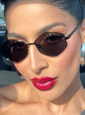 欧美菱形太阳眼镜女ins金属墨镜