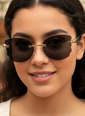 无框太阳眼镜女不规则金属腿墨镜