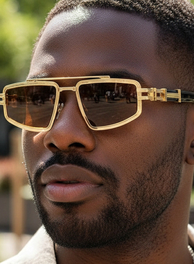 欧美方框太阳眼镜女金属复古墨镜