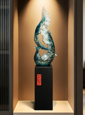 羽毛摆件风生水起轻奢高档入户进门壁龛竖高装饰品玄关吉祥工艺品