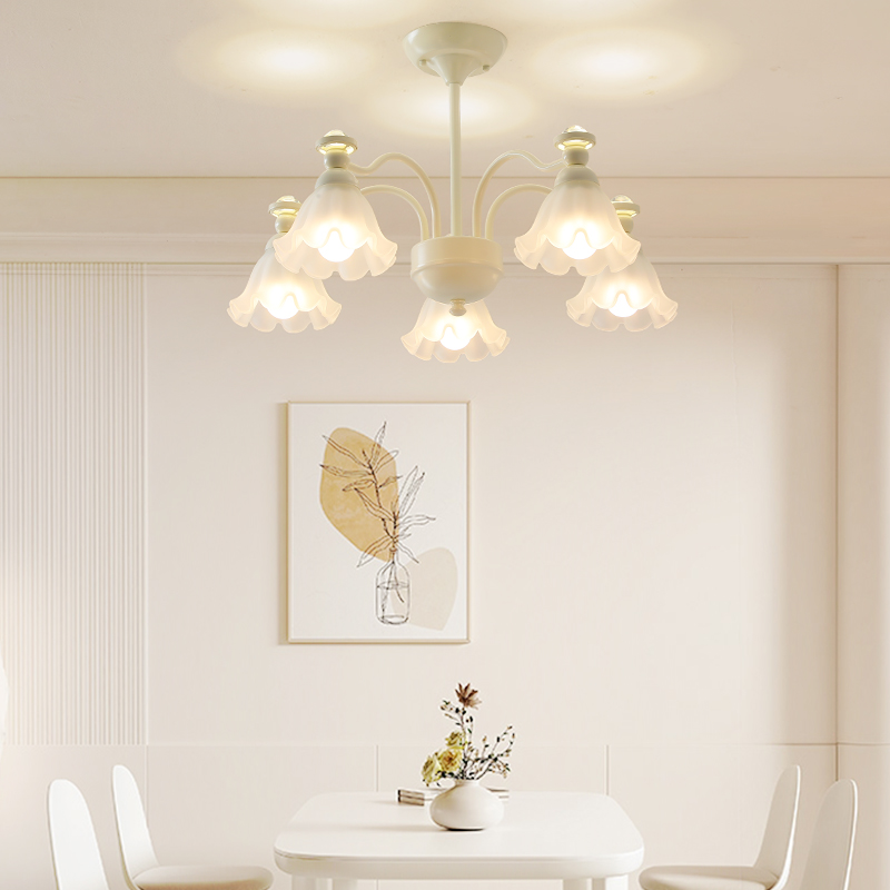 客厅卧室吊灯法式复古花朵网红奶油中古风玻璃中山灯具餐厅主灯 - 图1