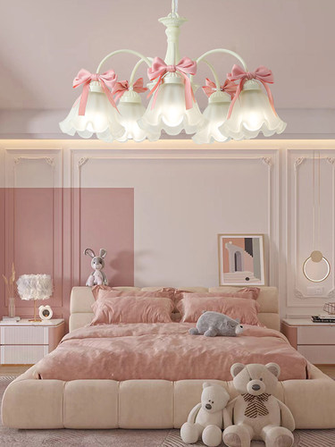法式新款客厅卧室餐厅儿童房女孩甜美蝴蝶结吸顶吊灯衣帽间护眼灯 - 图1