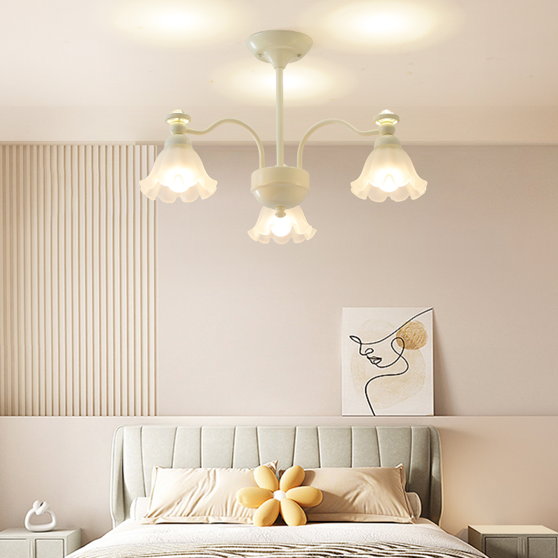 客厅卧室吊灯法式复古花朵网红奶油中古风玻璃中山灯具餐厅主灯 - 图2