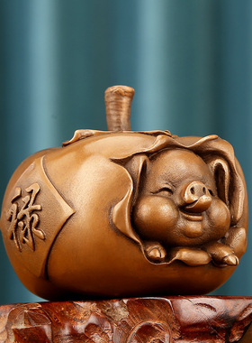 正品铜天下紫铜《诸事如意》摆件柿子家居桌面装饰可爱生肖猪