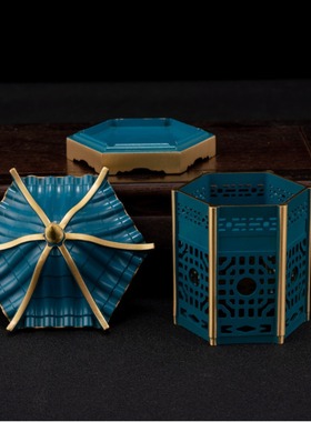 正品黄铜烧蓝香炉塔中式家居摆件饰品六角香炉创意古建筑凉亭