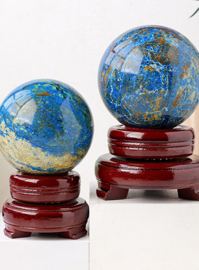 正品天然凤凰青金石共生水晶球 水晶原石打磨风水球 办公