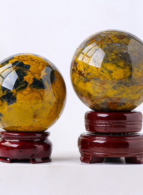 正品天然水晶黄彼得石水晶球 水晶原石玛瑙打磨把玩球 家居装饰