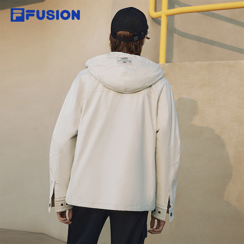 FILA FUSION斐乐潮牌棉服男2024春新款时尚休闲连帽复古工装夹克