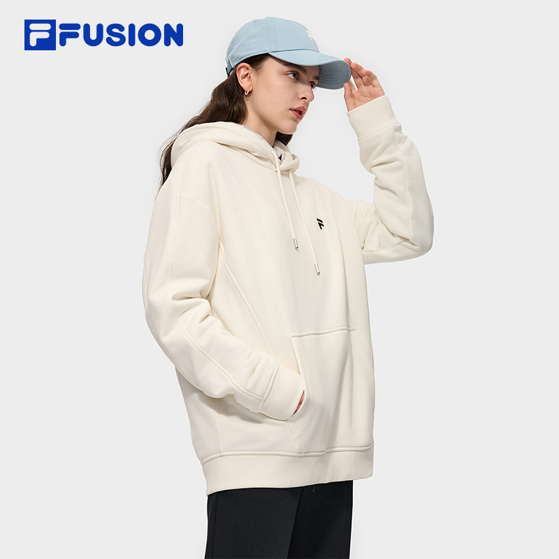 FILA FUSION斐乐连帽运动卫衣女2025冬季新款加绒保暖纯色上衣男