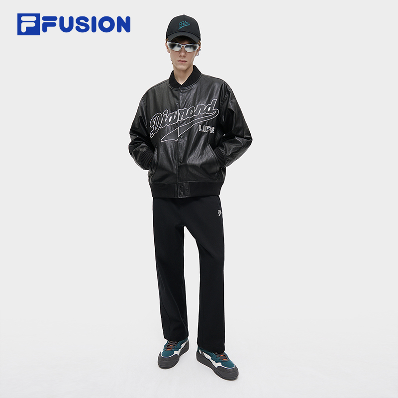 FILA FUSION斐乐潮牌棉服男2024春季新款时尚休闲宽松皮衣棒球服